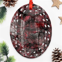 Red Black Abstract Texture Oval Filigree Ornament (two Sides) by SpinnyChairDesigns