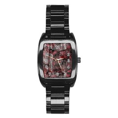 Red Black Abstract Texture Stainless Steel Barrel Watch by SpinnyChairDesigns