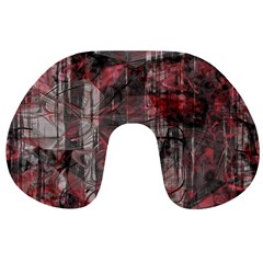 Red Black Abstract Texture Travel Neck Pillow by SpinnyChairDesigns