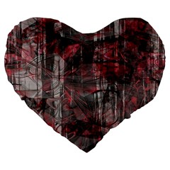 Red Black Abstract Texture Large 19  Premium Flano Heart Shape Cushions by SpinnyChairDesigns