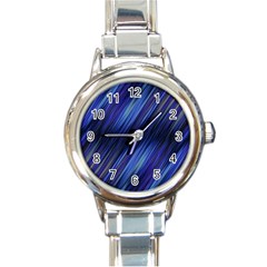 Indigo and Black Stripes Round Italian Charm Watch