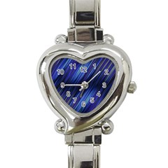 Indigo And Black Stripes Heart Italian Charm Watch by SpinnyChairDesigns