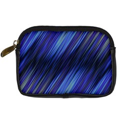 Indigo And Black Stripes Digital Camera Leather Case by SpinnyChairDesigns