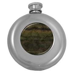 Army Green Grunge Texture Round Hip Flask (5 Oz) by SpinnyChairDesigns