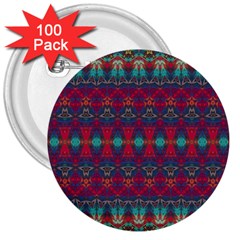 Boho Red Teal Pattern 3  Buttons (100 Pack)  by SpinnyChairDesigns