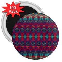 Boho Red Teal Pattern 3  Magnets (100 Pack) by SpinnyChairDesigns