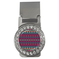 Boho Red Teal Pattern Money Clips (cz)  by SpinnyChairDesigns