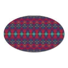 Boho Red Teal Pattern Oval Magnet by SpinnyChairDesigns