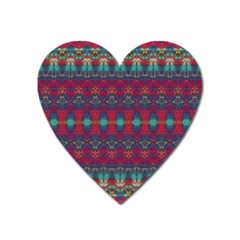 Boho Red Teal Pattern Heart Magnet by SpinnyChairDesigns