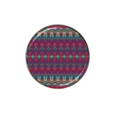 Boho Red Teal Pattern Hat Clip Ball Marker (10 Pack) by SpinnyChairDesigns