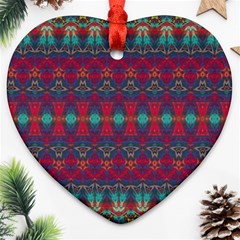 Boho Red Teal Pattern Heart Ornament (two Sides) by SpinnyChairDesigns