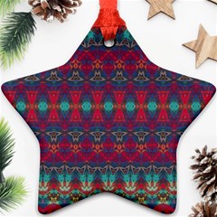 Boho Red Teal Pattern Star Ornament (two Sides) by SpinnyChairDesigns