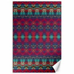 Boho Red Teal Pattern Canvas 12  X 18  by SpinnyChairDesigns