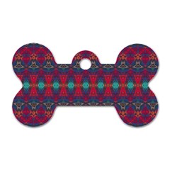 Boho Red Teal Pattern Dog Tag Bone (two Sides) by SpinnyChairDesigns