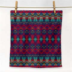 Boho Red Teal Pattern Face Towel by SpinnyChairDesigns