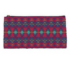 Boho Red Teal Pattern Pencil Case by SpinnyChairDesigns