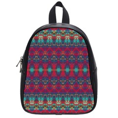 Boho Red Teal Pattern School Bag (small) by SpinnyChairDesigns