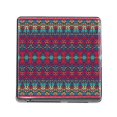 Boho Red Teal Pattern Memory Card Reader (square 5 Slot) by SpinnyChairDesigns