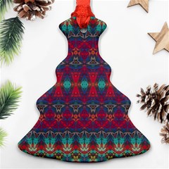 Boho Red Teal Pattern Christmas Tree Ornament (two Sides) by SpinnyChairDesigns