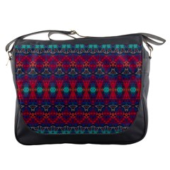 Boho Red Teal Pattern Messenger Bag by SpinnyChairDesigns