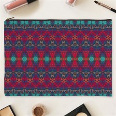 Boho Red Teal Pattern Cosmetic Bag (xxxl) by SpinnyChairDesigns