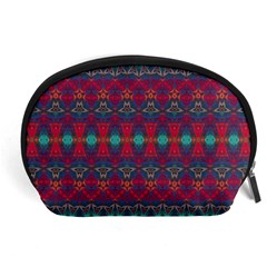 Boho Red Teal Pattern Accessory Pouch (large) by SpinnyChairDesigns