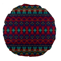 Boho Red Teal Pattern Large 18  Premium Flano Round Cushions by SpinnyChairDesigns