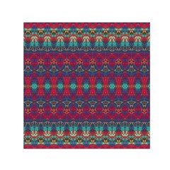 Boho Red Teal Pattern Small Satin Scarf (square) by SpinnyChairDesigns