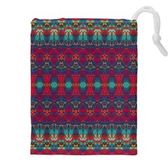 Boho Red Teal Pattern Drawstring Pouch (4xl) by SpinnyChairDesigns