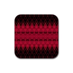 Boho Red Black Pattern Rubber Coaster (square)  by SpinnyChairDesigns