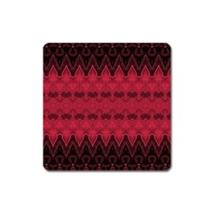 Boho Red Black Pattern Square Magnet by SpinnyChairDesigns