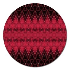 Boho Red Black Pattern Magnet 5  (round) by SpinnyChairDesigns