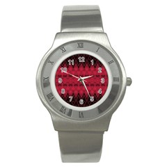 Boho Red Black Pattern Stainless Steel Watch