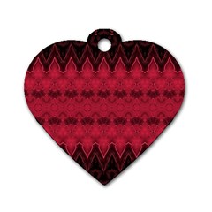 Boho Red Black Pattern Dog Tag Heart (one Side) by SpinnyChairDesigns