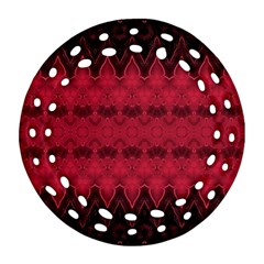 Boho Red Black Pattern Ornament (round Filigree) by SpinnyChairDesigns