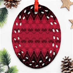 Boho Red Black Pattern Ornament (oval Filigree) by SpinnyChairDesigns