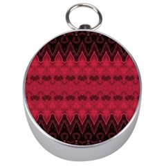 Boho Red Black Pattern Silver Compasses by SpinnyChairDesigns