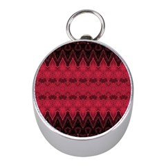 Boho Red Black Pattern Mini Silver Compasses by SpinnyChairDesigns