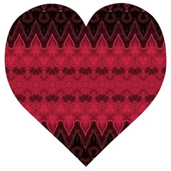 Boho Red Black Pattern Wooden Puzzle Heart by SpinnyChairDesigns