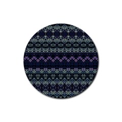 Boho Navy Teal Violet Stripes Rubber Coaster (round)  by SpinnyChairDesigns