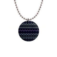 Boho Navy Teal Violet Stripes 1  Button Necklace by SpinnyChairDesigns