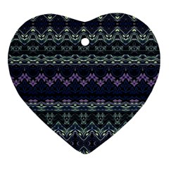 Boho Navy Teal Violet Stripes Heart Ornament (two Sides) by SpinnyChairDesigns