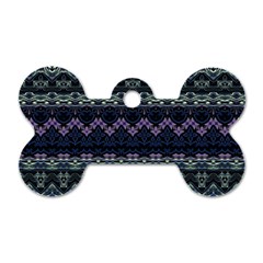 Boho Navy Teal Violet Stripes Dog Tag Bone (two Sides) by SpinnyChairDesigns