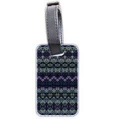 Boho Navy Teal Violet Stripes Luggage Tag (two Sides) by SpinnyChairDesigns