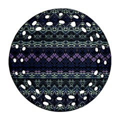 Boho Navy Teal Violet Stripes Ornament (round Filigree) by SpinnyChairDesigns