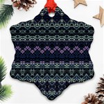 Boho Navy Teal Violet Stripes Snowflake Ornament (Two Sides) Front