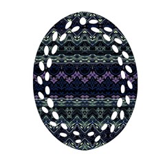 Boho Navy Teal Violet Stripes Oval Filigree Ornament (two Sides) by SpinnyChairDesigns