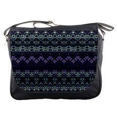 Boho Navy Teal Violet Stripes Messenger Bag by SpinnyChairDesigns