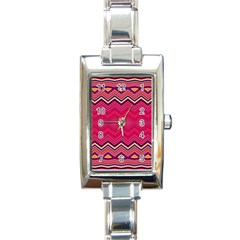 Boho Aztec Stripes Rose Pink Rectangle Italian Charm Watch by SpinnyChairDesigns