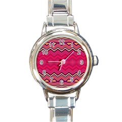 Boho Aztec Stripes Rose Pink Round Italian Charm Watch by SpinnyChairDesigns